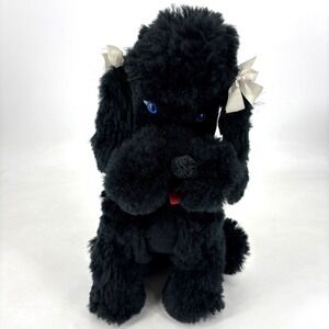 Rare VTG Knickerbocker Animal of Distinction Black Poodle Plush Blue Eyes 18"